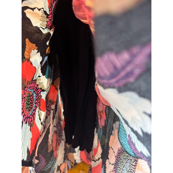 Maeve Anthropologie Vintage Floral Wrap Midi Dress Yellow Trim Size 0 XS - Picture 7 of 13